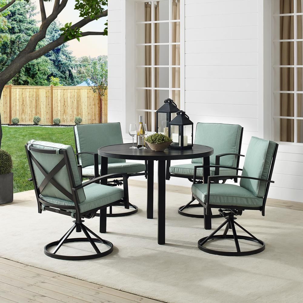 Kaplan 5Pc Outdoor Metal Round Dining Set Mist/Oil Rubbed Bronze - Table & 4 Swivel Chairs