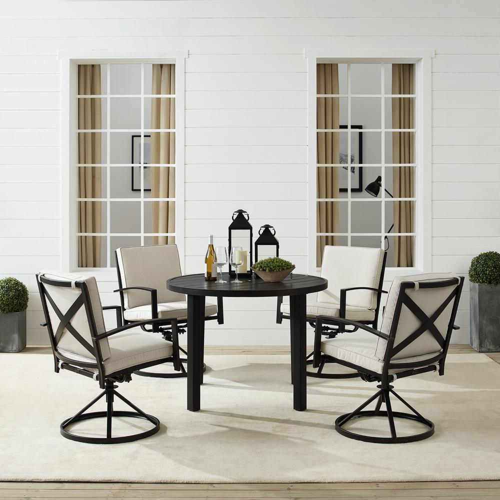 Kaplan 5Pc Outdoor Metal Round Dining Set Oatmeal/Oil Rubbed Bronze - Table & 4 Swivel Chairs