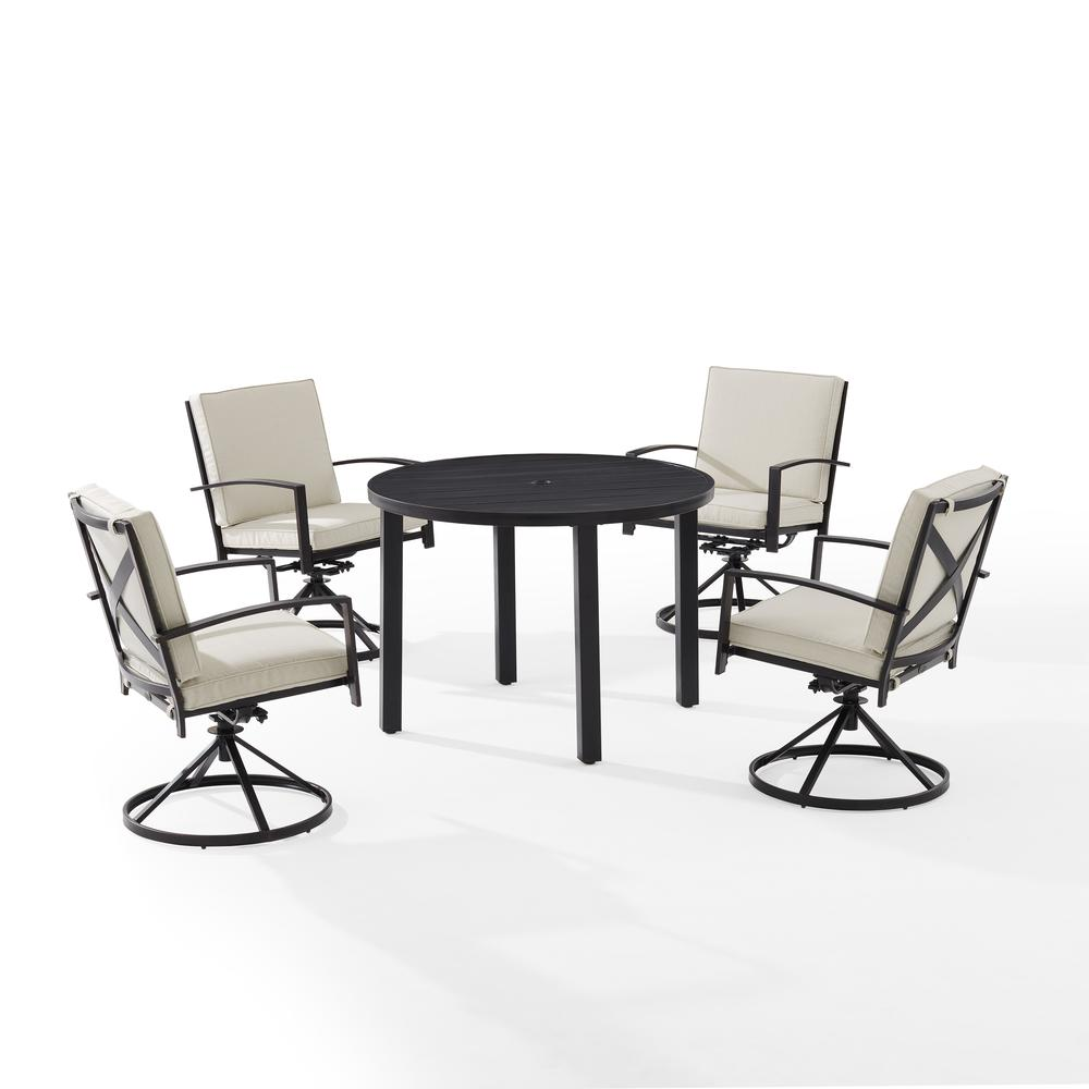 Kaplan 5Pc Outdoor Metal Round Dining Set Oatmeal/Oil Rubbed Bronze - Table & 4 Swivel Chairs