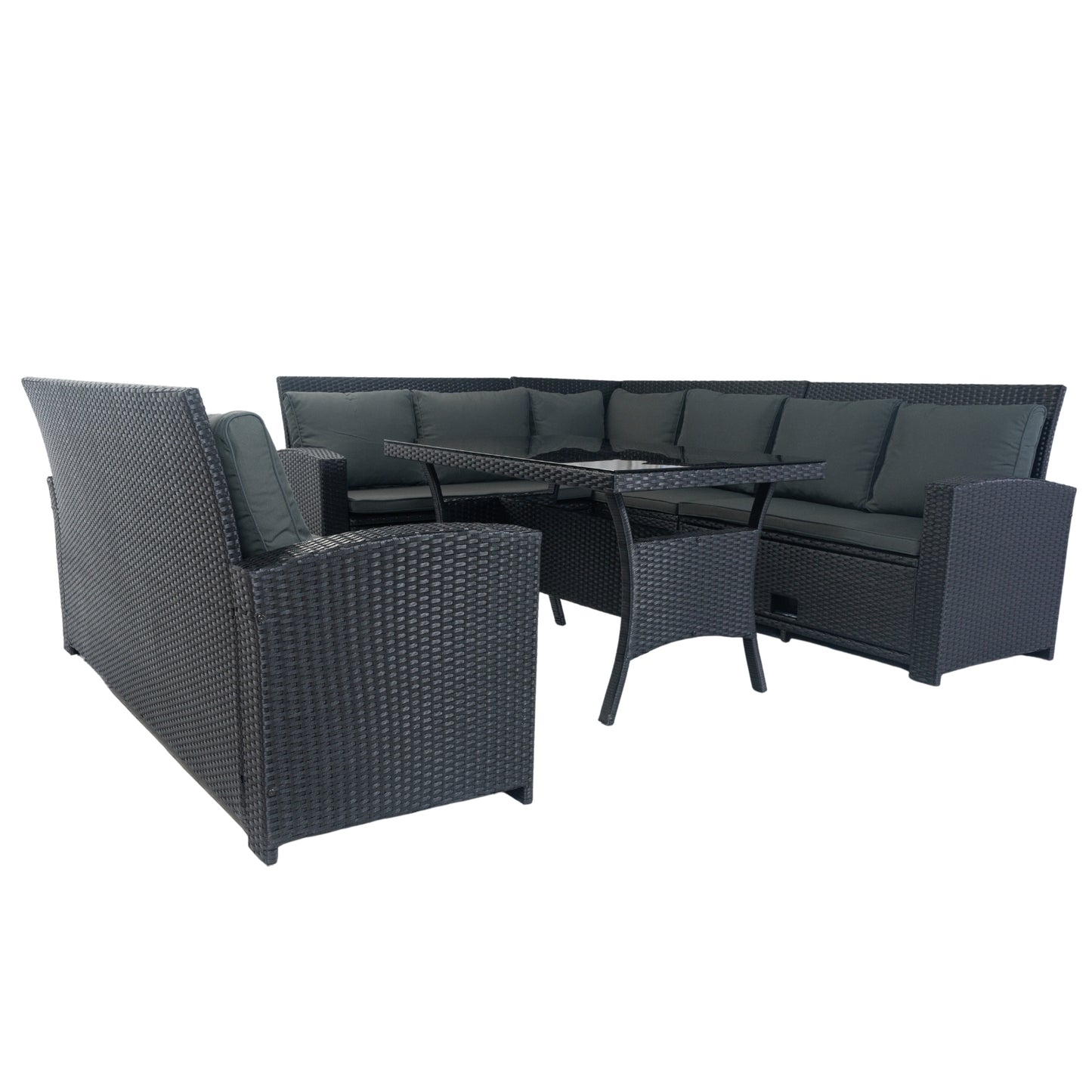 5 Piece Patio wicker Outdoor Sectional Set 9 Seater Conversation Set with 3 Storage Under Seat Black Wicker + Dark Grey Cushion