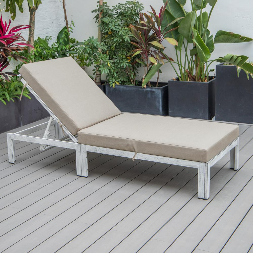 Chelsea Modern Outdoor Weathered Grey Chaise Lounge Chair With Cushions