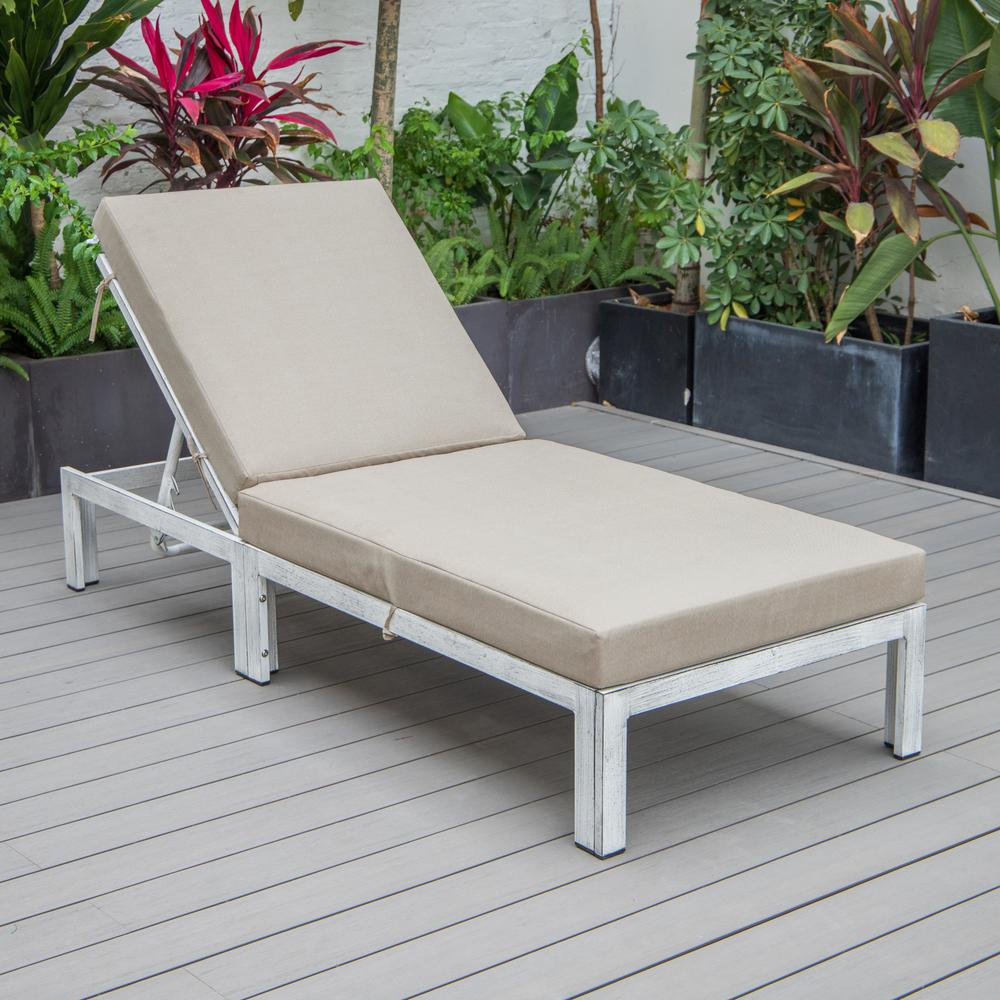 Chelsea Modern Outdoor Weathered Grey Chaise Lounge Chair With Cushions