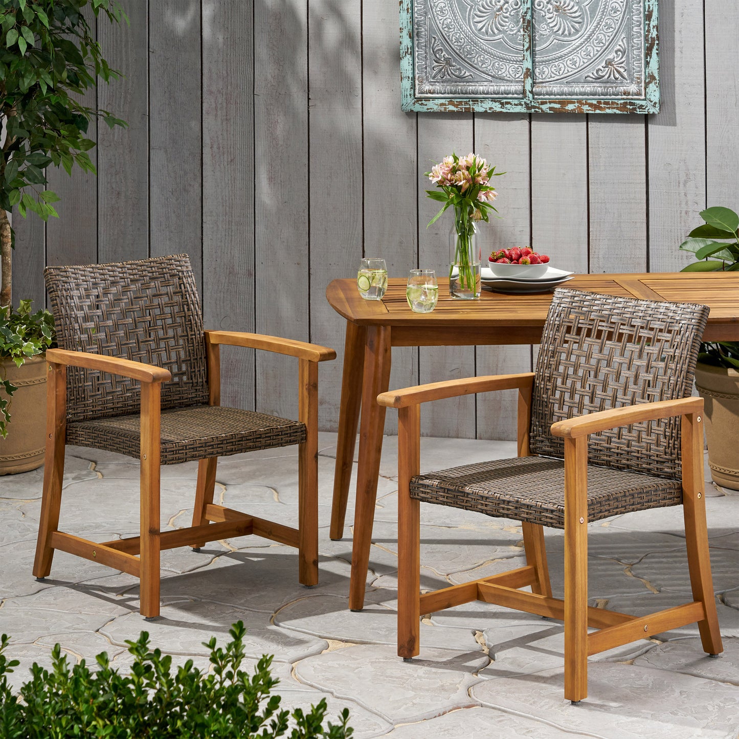 HAMPTON WOOD AND WICKER DINING CHAIR( SET OF 2 )