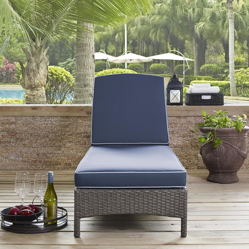 Palm Harbor Outdoor Wicker Chaise Lounge Navy/Weathered Gray