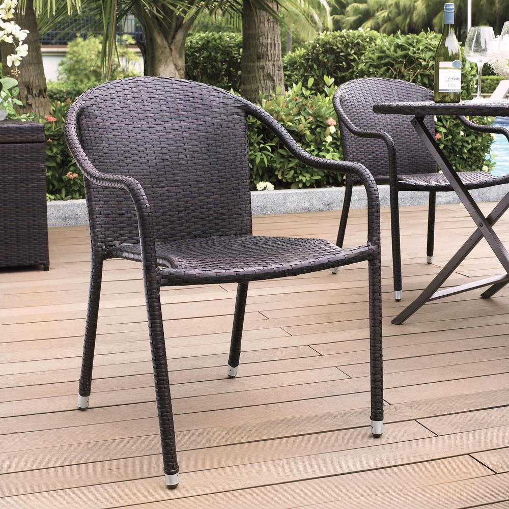 Palm Harbor 4Pc Outdoor Wicker Stackable Chair Set Brown - 4 Stackable Chairs