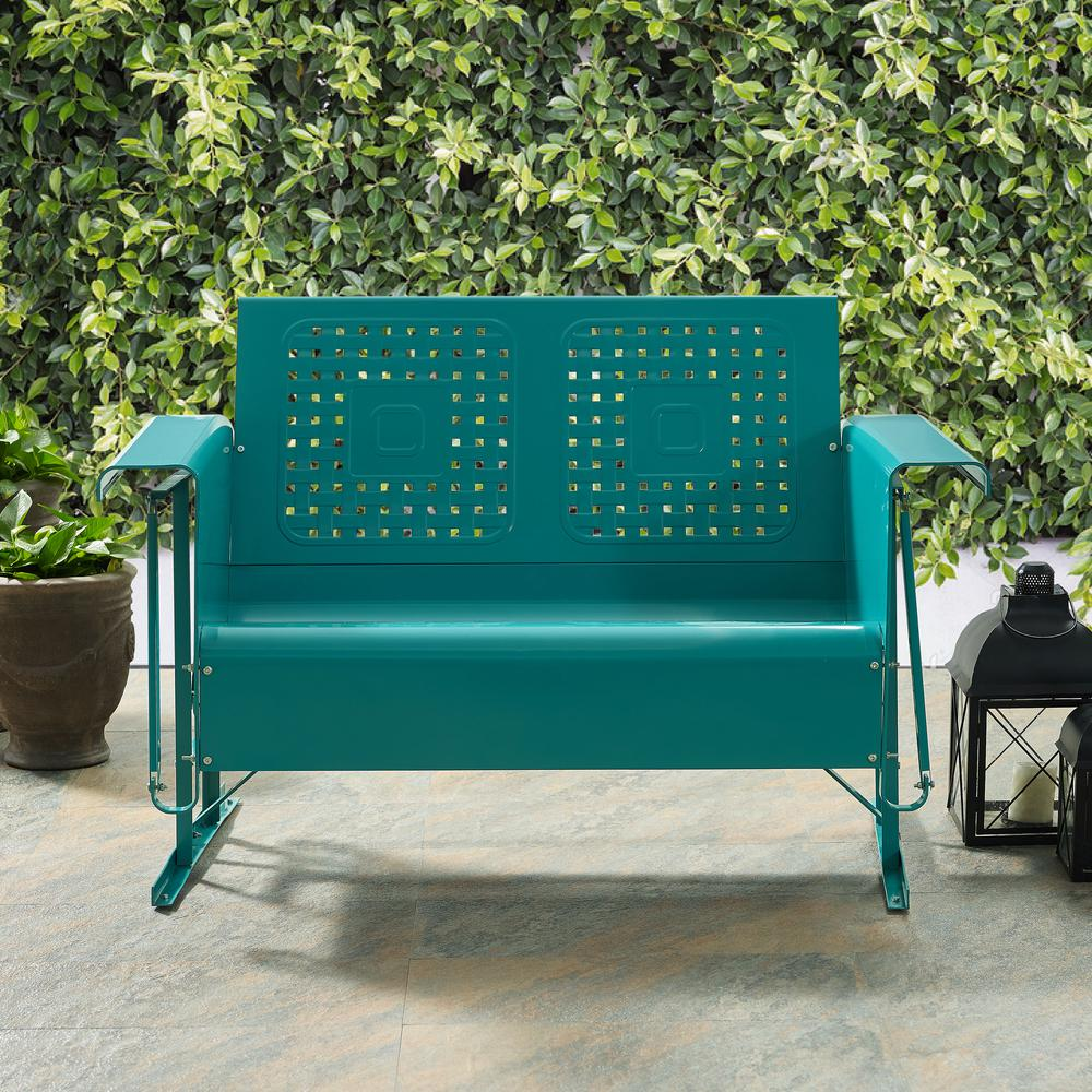 Bates Outdoor Metal Loveseat Glider Turquoise