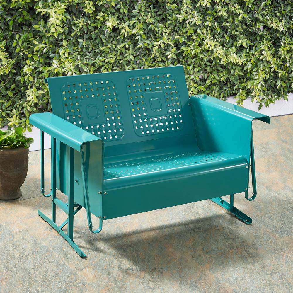 Bates Outdoor Metal Loveseat Glider Turquoise