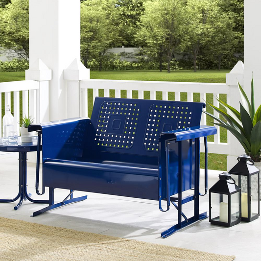 Bates Outdoor Metal Loveseat Glider Navy