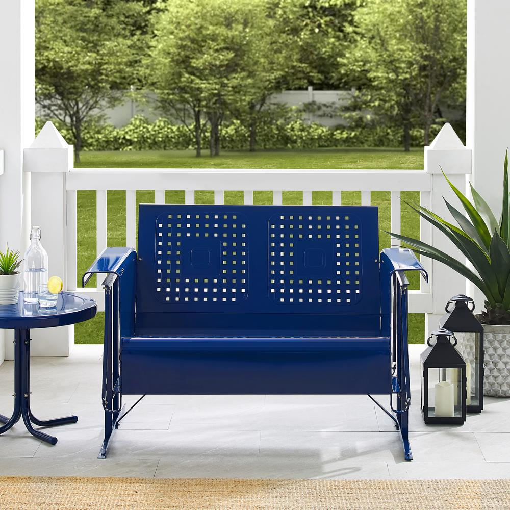 Bates Outdoor Metal Loveseat Glider Navy