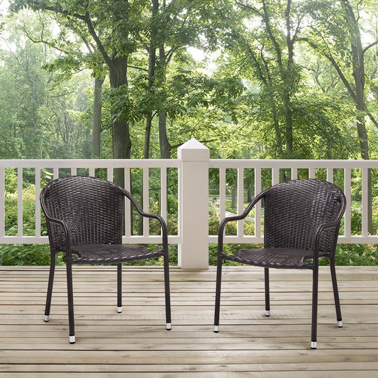 Palm Harbor 2Pc Outdoor Wicker Stackable Chair Set Brown - 2 Stackable Chairs