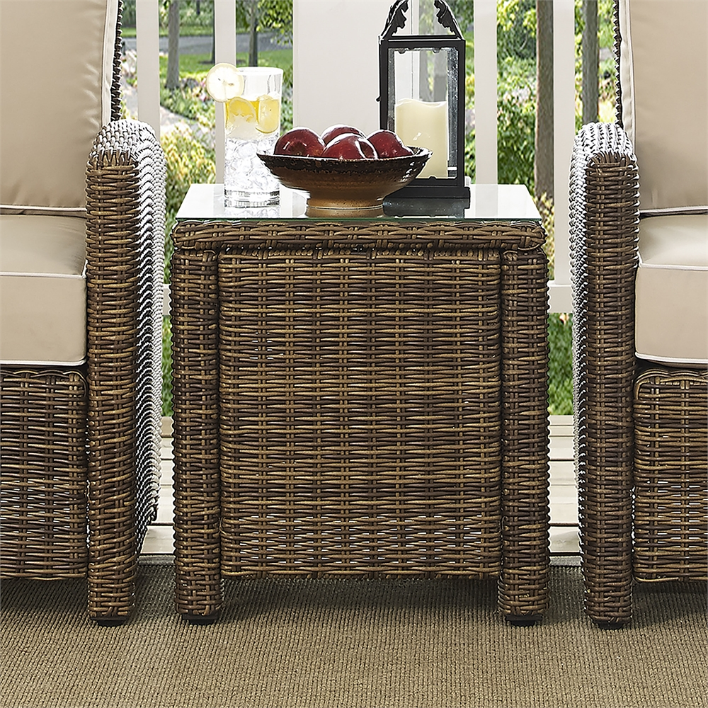 Bradenton Outdoor Wicker Rectangular Side Table Weathered Brown