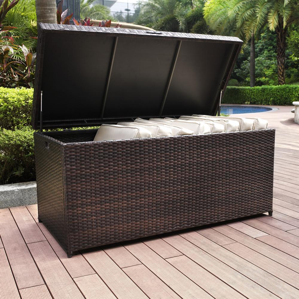 Palm Harbor Outdoor Wicker Storage Bin Brown