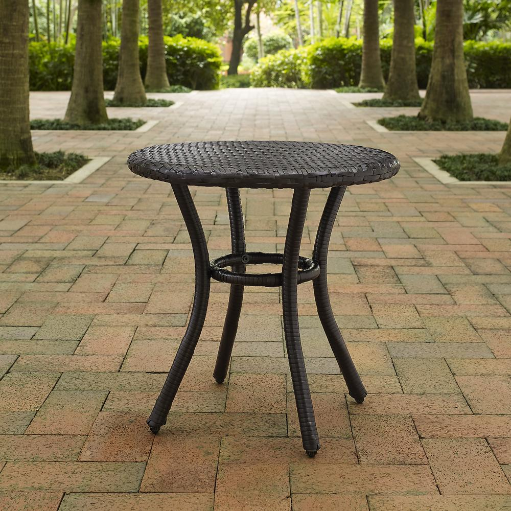 Palm Harbor Outdoor Wicker Round Side Table Brown