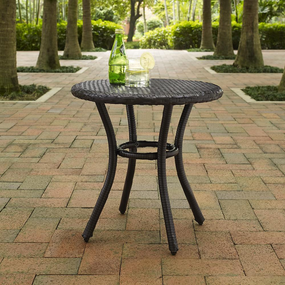 Palm Harbor Outdoor Wicker Round Side Table Brown