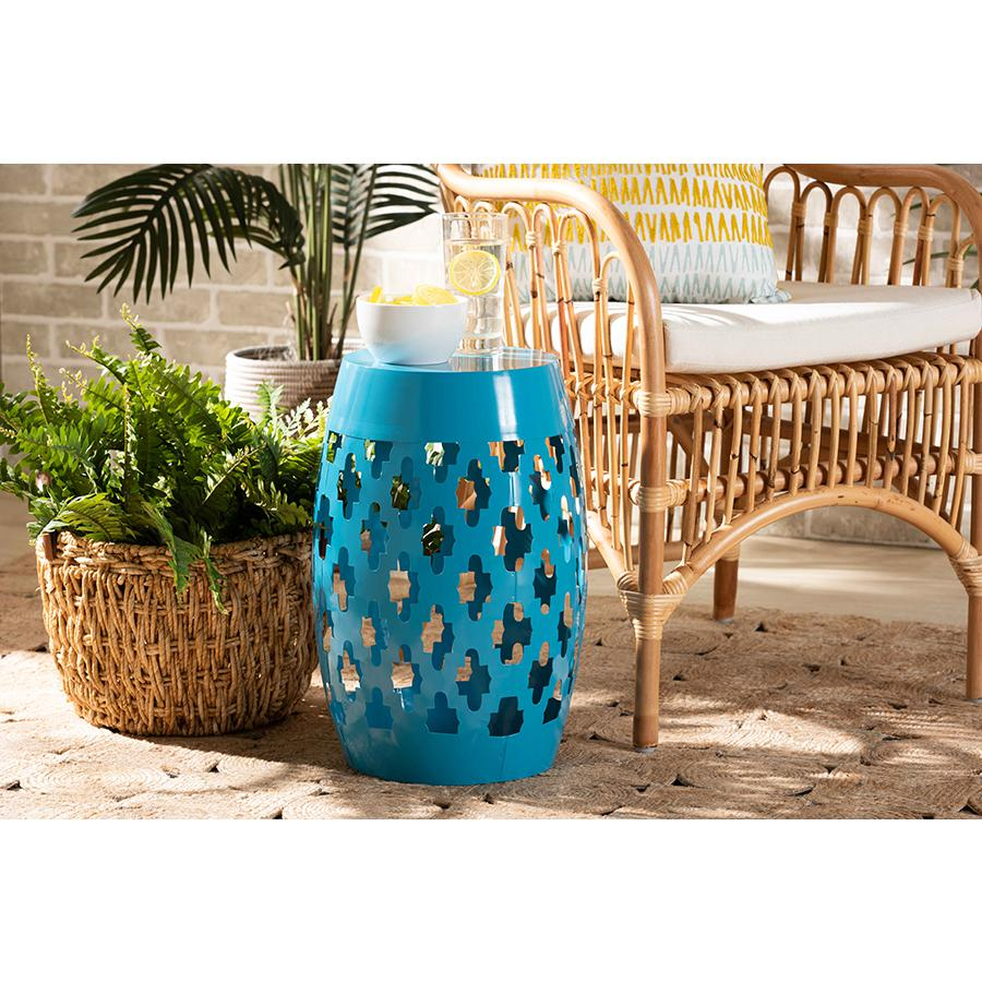 Branson Modern and Contemporary Blue Finished Metal Outdoor Side Table