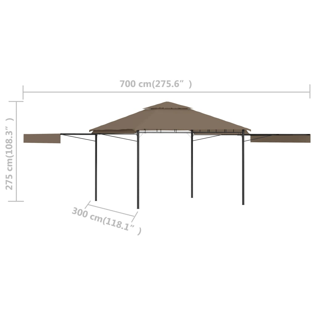 vidaXL Gazebo with Double Extending Roofs 9.8'x9.8'x9' Taupe 0.6 oz/ft²