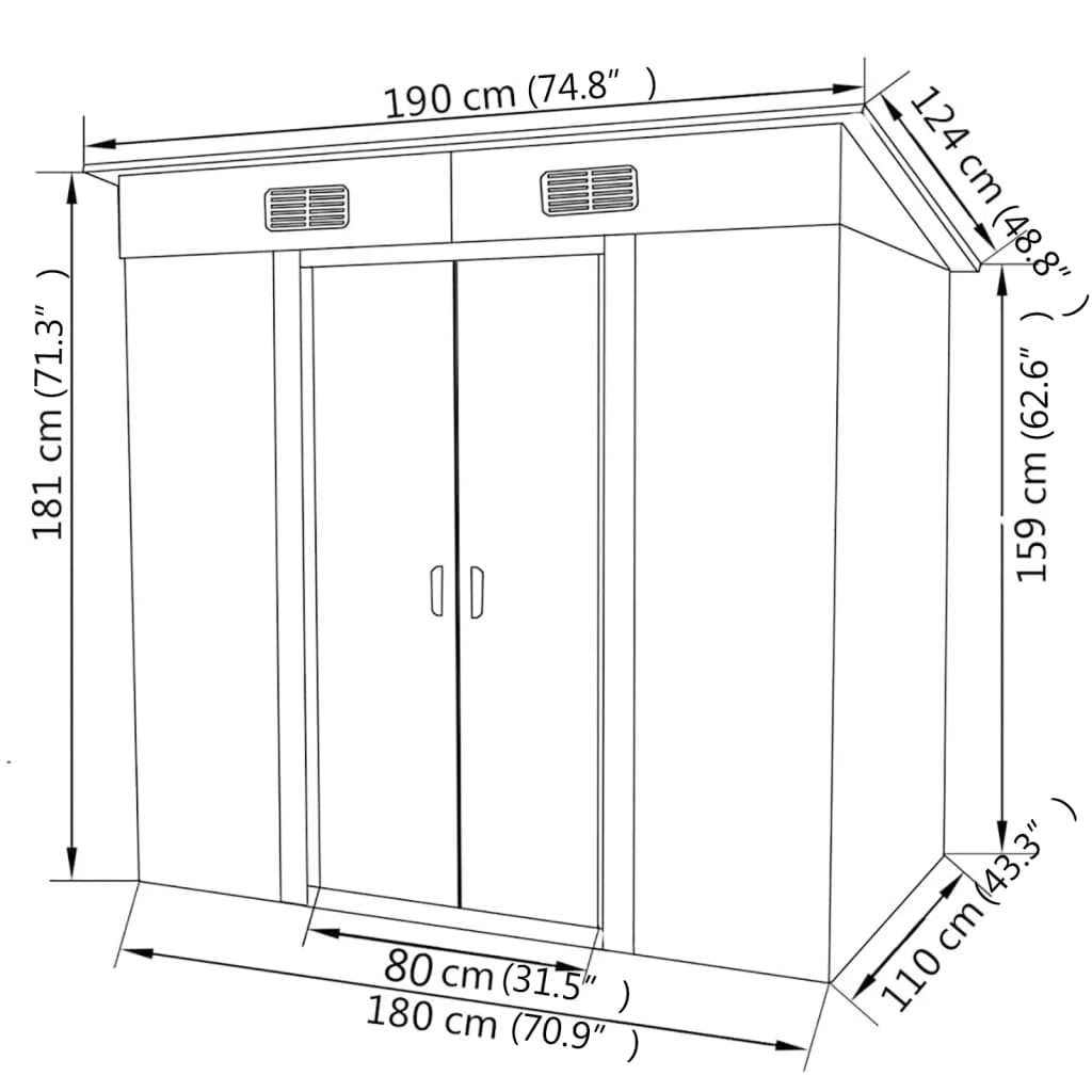 vidaXL Garden Shed Green Metal 74.8"x48.8"x71.3"