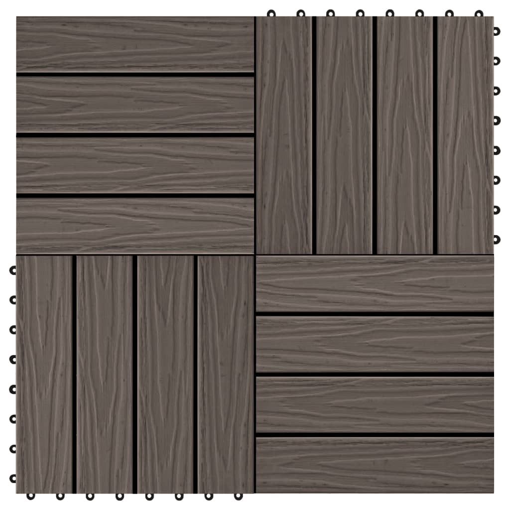 vidaXL 11 pcs Decking Tiles Deep Embossed WPC 11.8"x11.8" 1 sqm Dark Brown