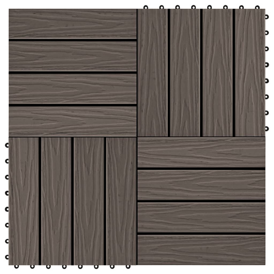 vidaXL 11 pcs Decking Tiles Deep Embossed WPC 11.8"x11.8" 1 sqm Dark Brown