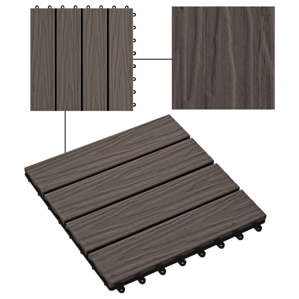 vidaXL 11 pcs Decking Tiles Deep Embossed WPC 11.8"x11.8" 1 sqm Dark Brown