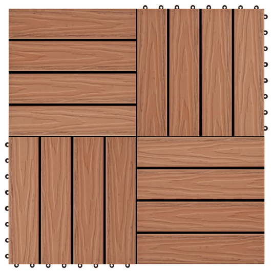 vidaXL 11 pcs Decking Tiles Deep Embossed WPC 11.8"x11.8" 1 sqm Light Brown