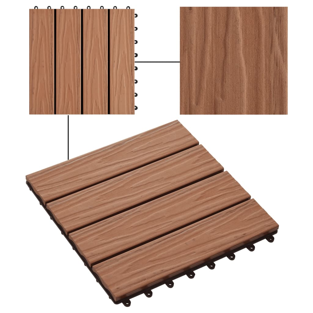 vidaXL 11 pcs Decking Tiles Deep Embossed WPC 11.8"x11.8" 1 sqm Light Brown