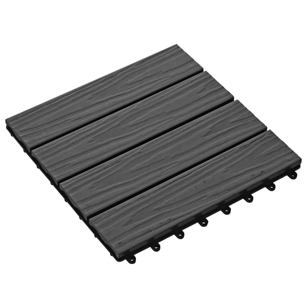 vidaXL 11 pcs Decking Tiles Deep Embossed WPC 11.8"x11.8" 1 sqm Black