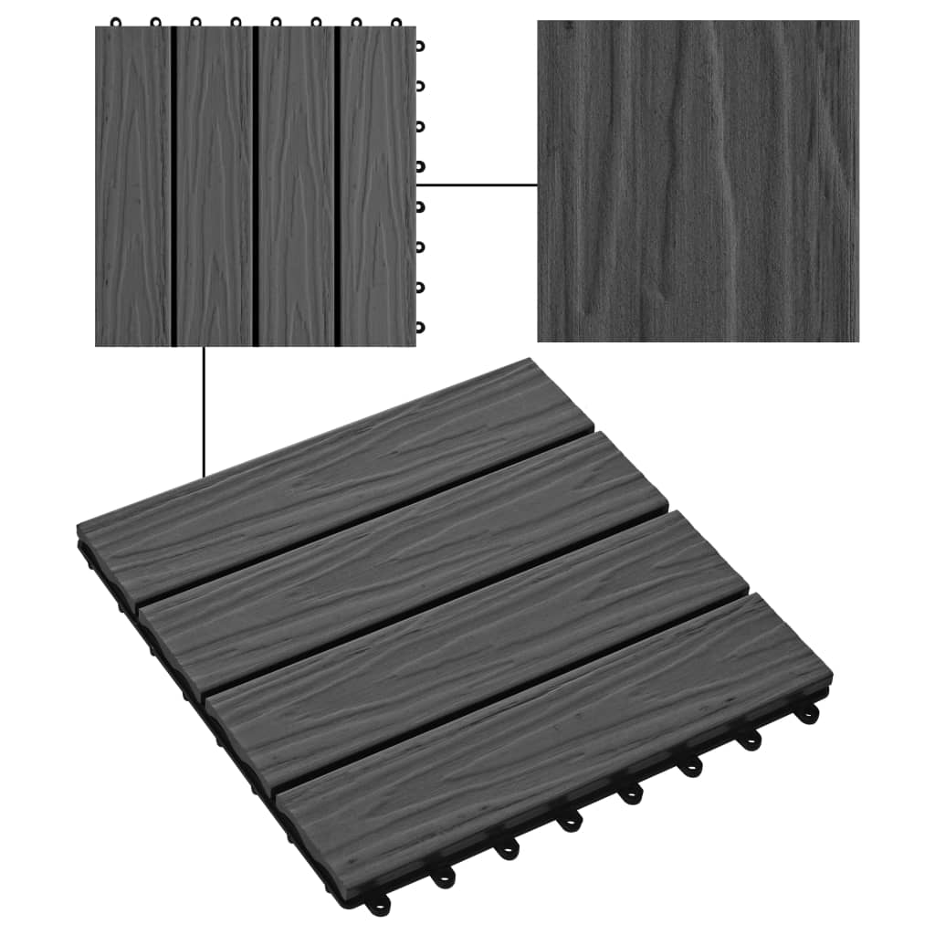 vidaXL 11 pcs Decking Tiles Deep Embossed WPC 11.8"x11.8" 1 sqm Black