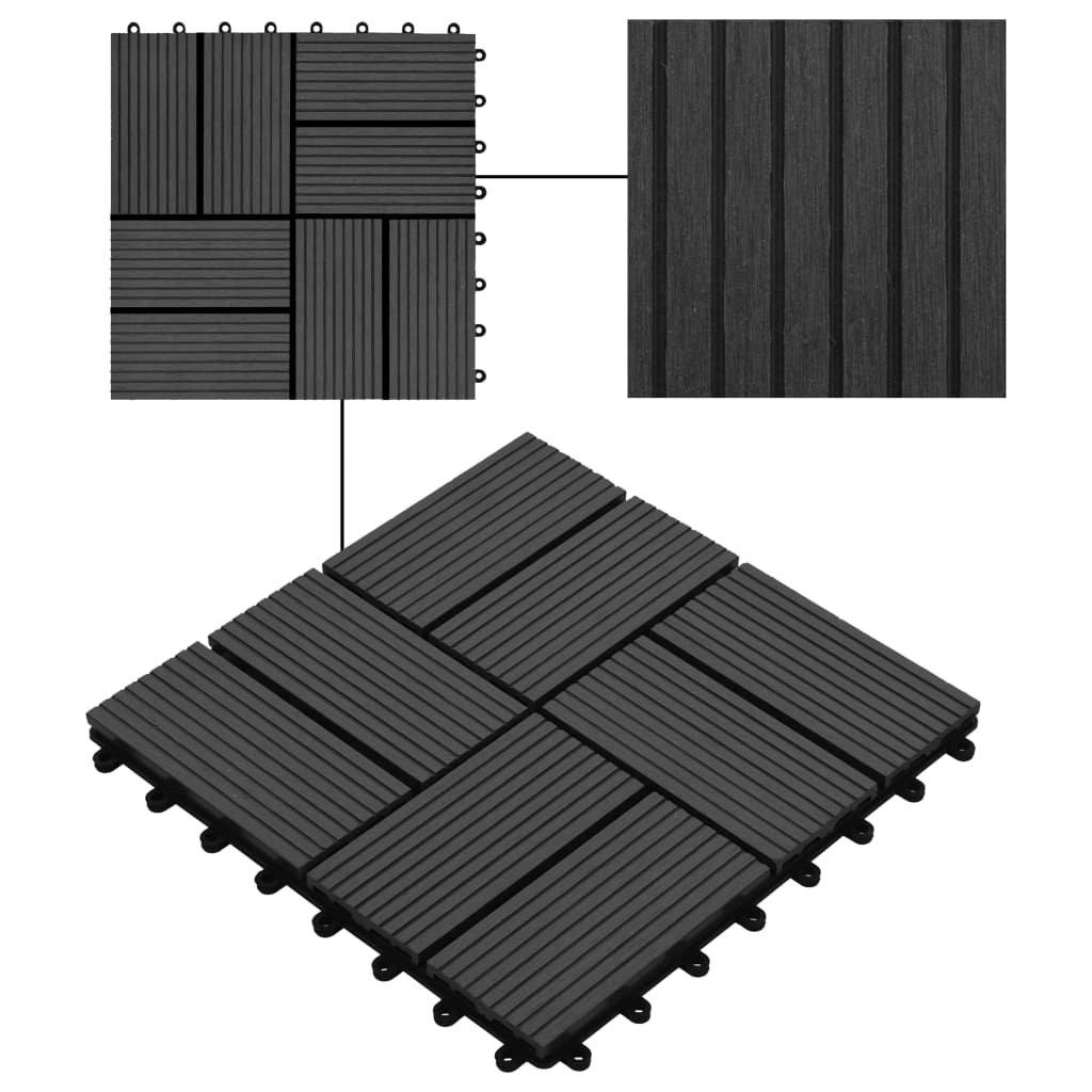 vidaXL 11 pcs Decking Tiles WPC 11.8"x11.8" 1 sqm Black