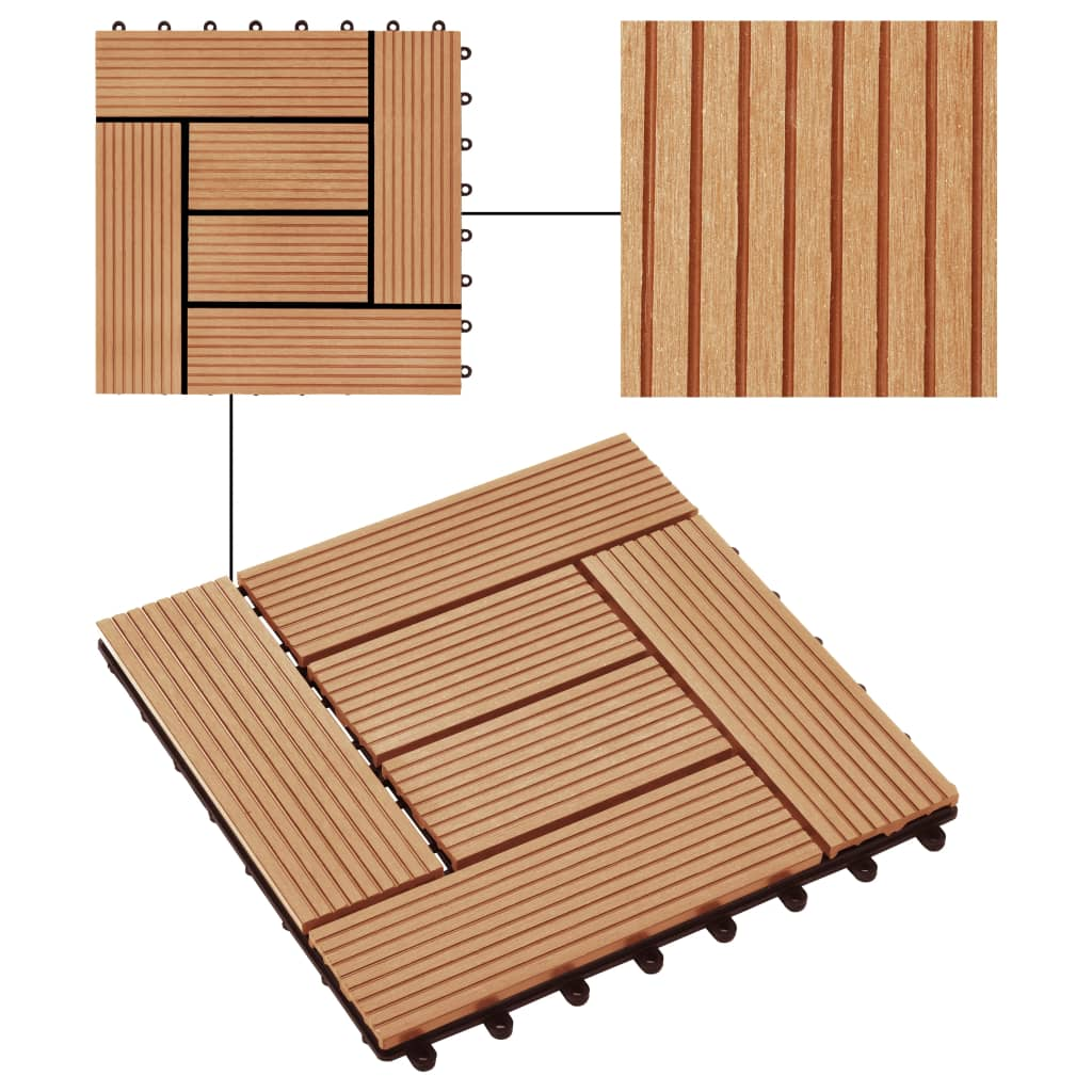 vidaXL 11 pcs Decking Tiles WPC 11.8"x11.8" 1 sqm Teak Color