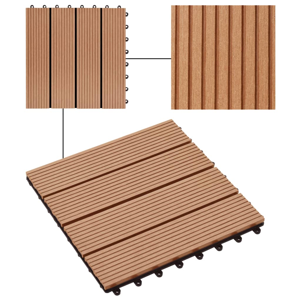 vidaXL 11 pcs Decking Tiles WPC 11.8"x11.8" 1 sqm Teak Color