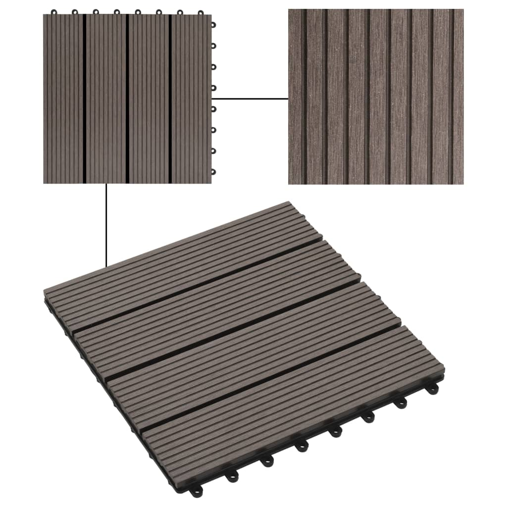 vidaXL 11 pcs Decking Tiles WPC 11.8"x11.8" 1 sqm Dark Brown