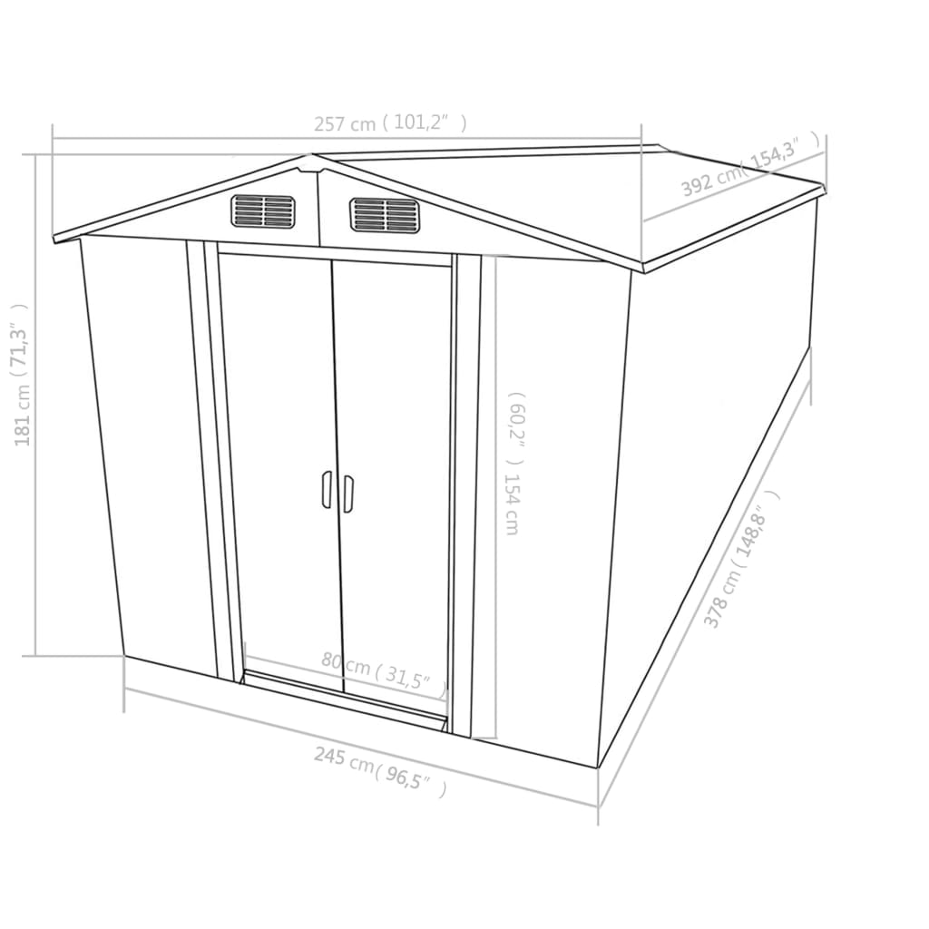 vidaXL Garden Shed 101.2"x154.3"x71.3" Metal Gray