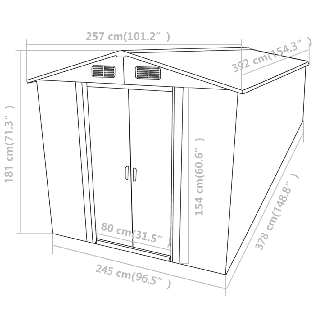 vidaXL Garden Shed 101.2"x154.3"x71.3" Metal Green