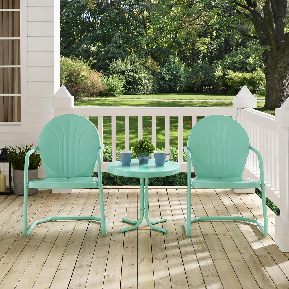 Griffith 3Pc Outdoor Metal Armchair Set Aqua Gloss - Side Table & 2 Chairs