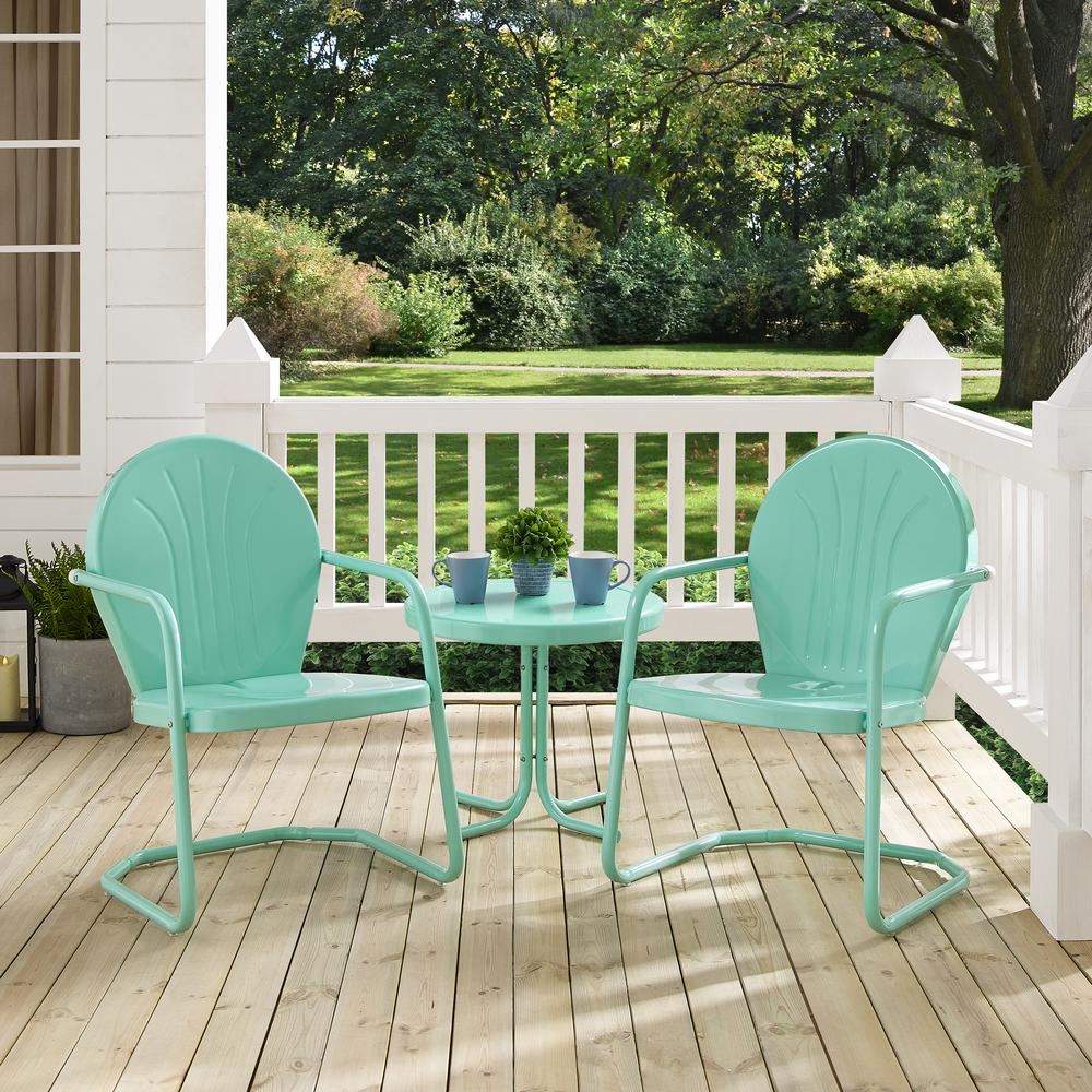 Griffith 3Pc Outdoor Metal Armchair Set Aqua Gloss - Side Table & 2 Chairs