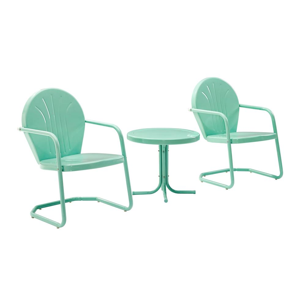 Griffith 3Pc Outdoor Metal Armchair Set Aqua Gloss - Side Table & 2 Chairs