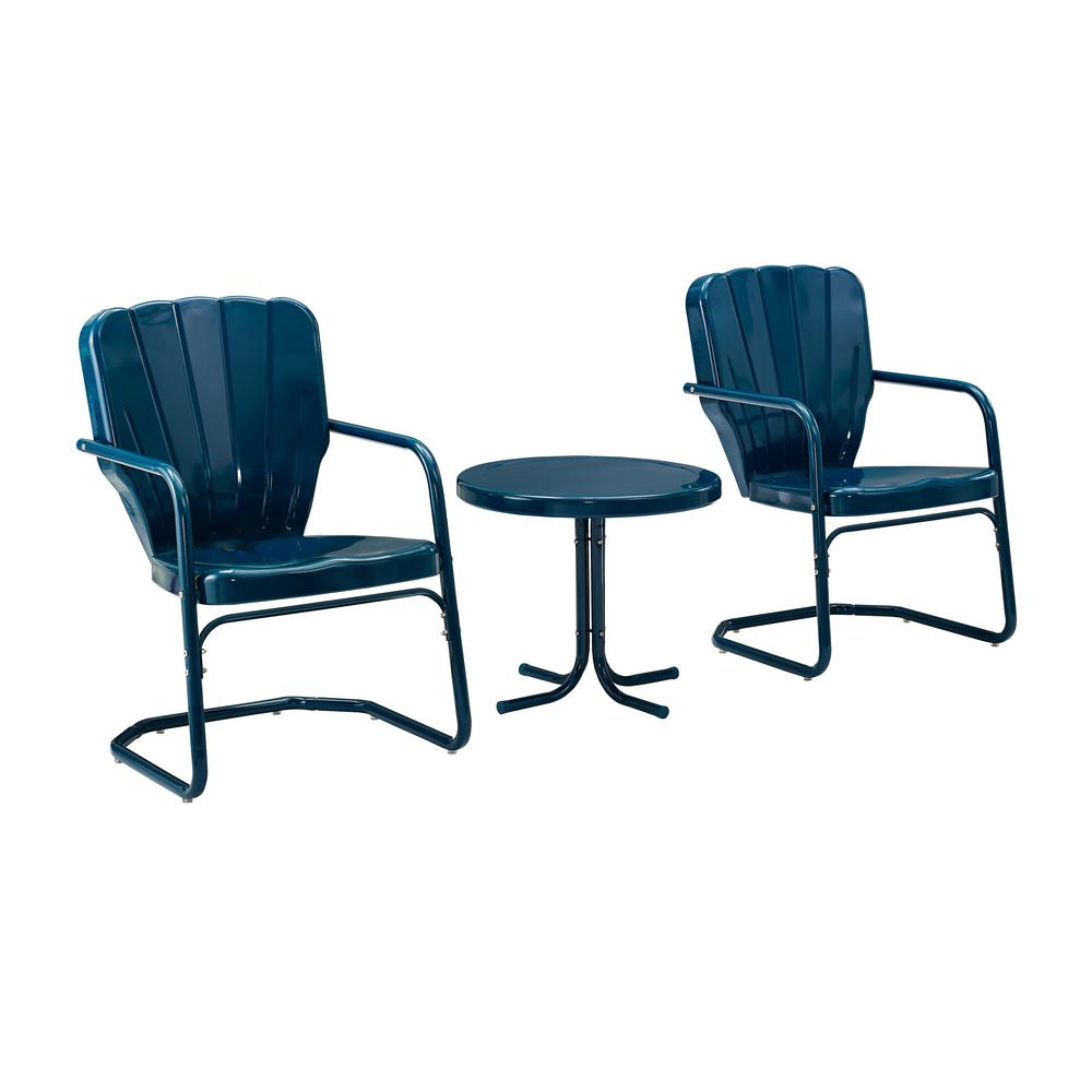 Ridgeland 3Pc Outdoor Metal Armchair Set Navy - Side Table & 2 Chairs