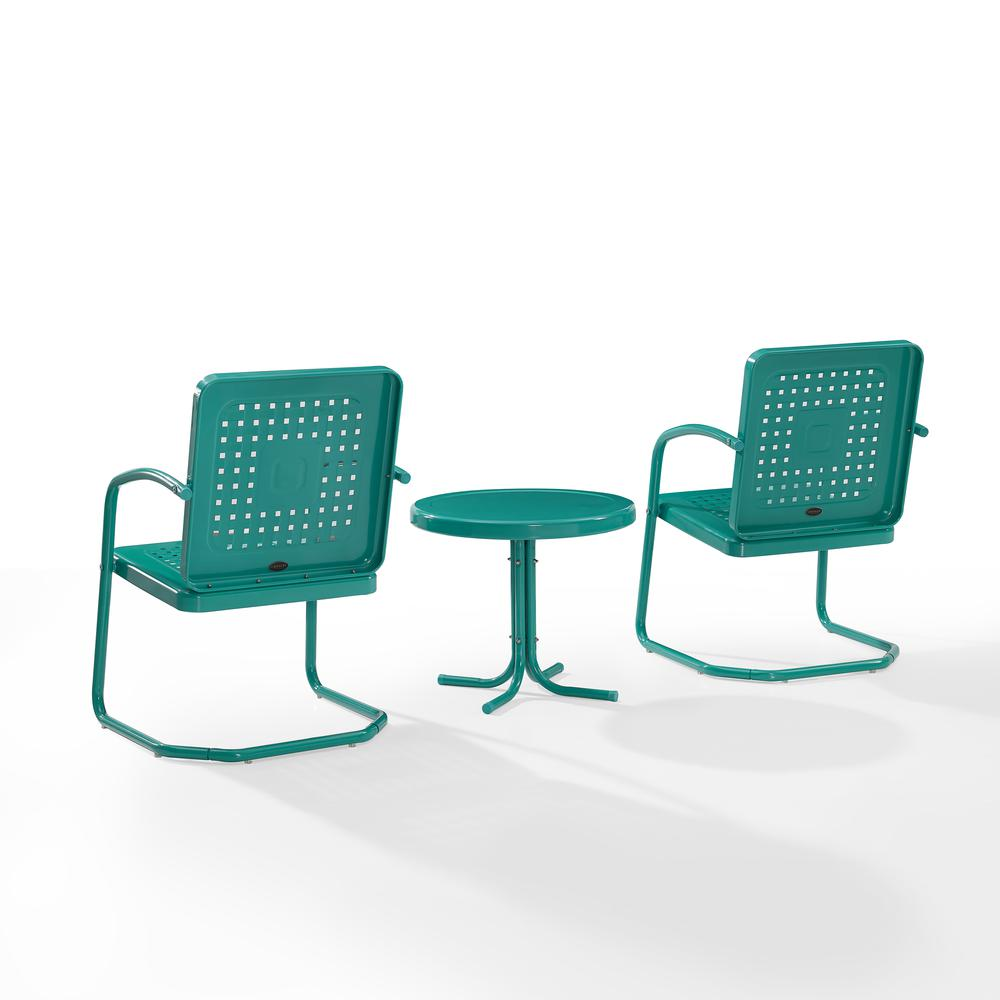 Bates 3Pc Outdoor Metal Armchair Set Turquoise Gloss - Side Table & 2 Armchairs