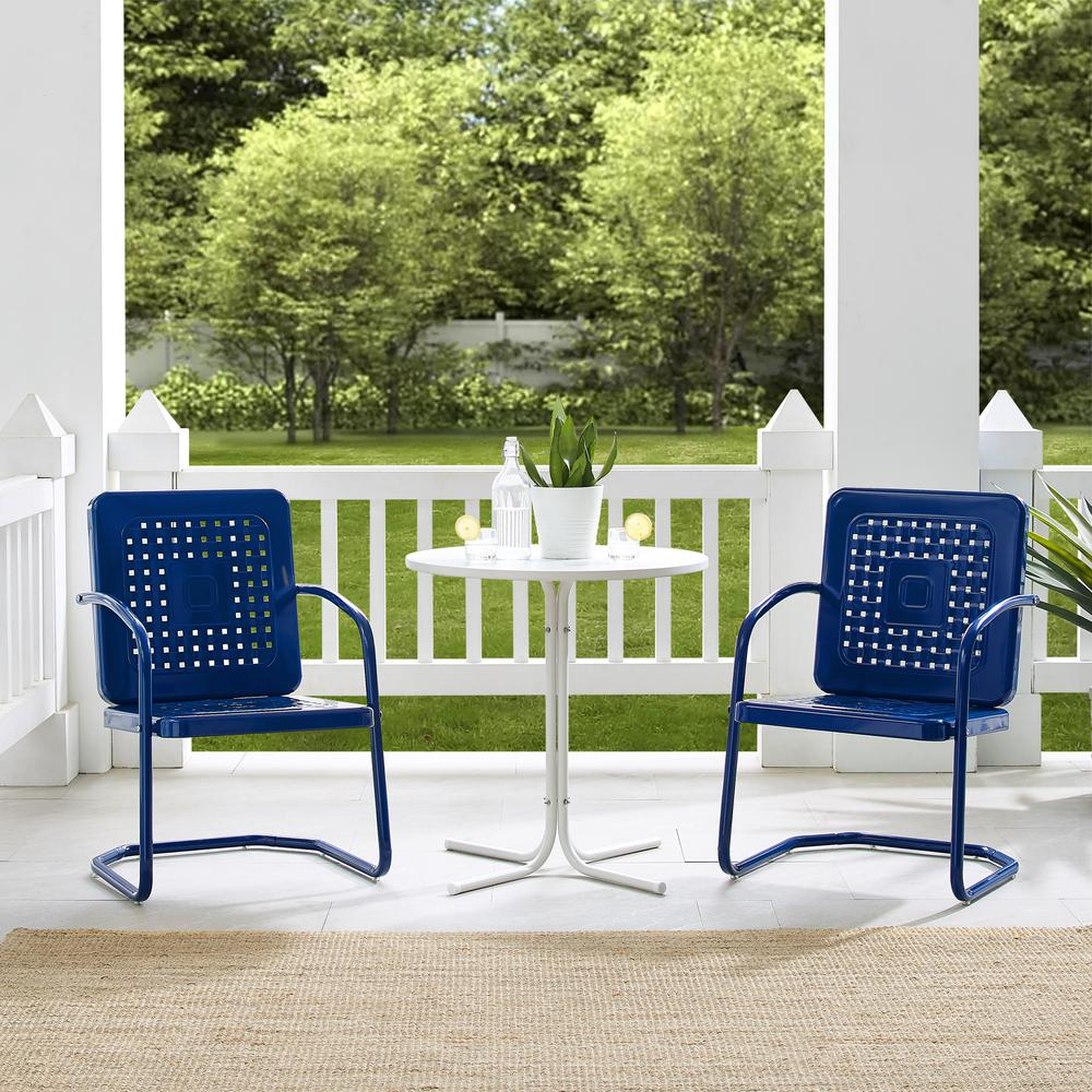 Bates 3Pc Outdoor Metal Bistro Set Navy Gloss/White Satin - Bistro Table & 2 Armchairs