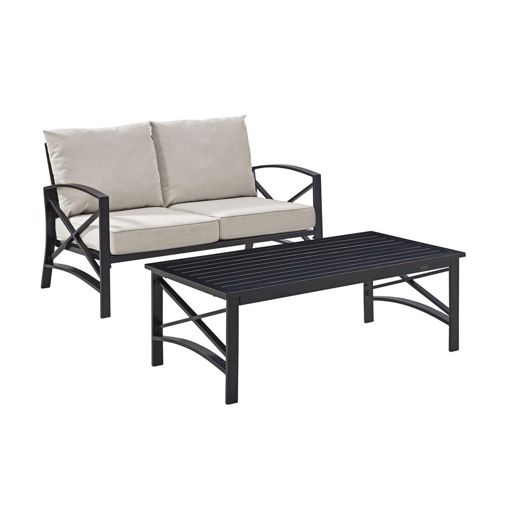 Kaplan 2Pc Outdoor Metal Conversation Set Oatmeal/Oil Rubbed Bronze - Loveseat & Coffee Table