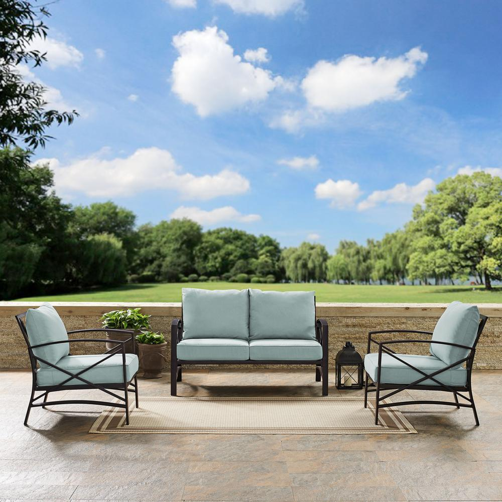 Kaplan 3Pc Outdoor Metal Conversation Set Mist/Oil Rubbed Bronze - Loveseat & 2 Chairs