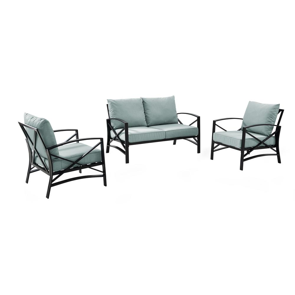 Kaplan 3Pc Outdoor Metal Conversation Set Mist/Oil Rubbed Bronze - Loveseat & 2 Chairs