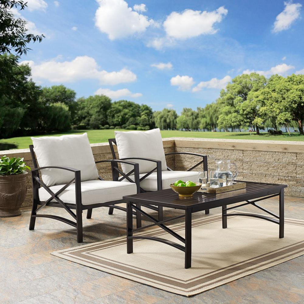 Kaplan 3Pc Outdoor Metal Armchair Set Oatmeal/Oil Rubbed Bronze - Coffee Table & 2 Chairs