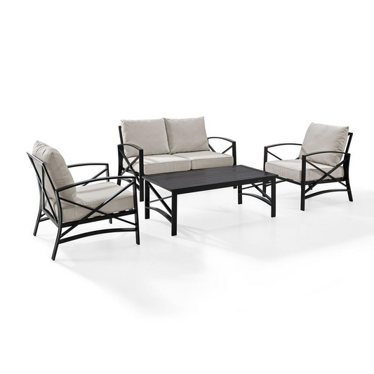 Kaplan 4Pc Outdoor Metal Conversation Set Oatmeal/Oil Rubbed Bronze - Loveseat, Coffee Table, & Two Chairs