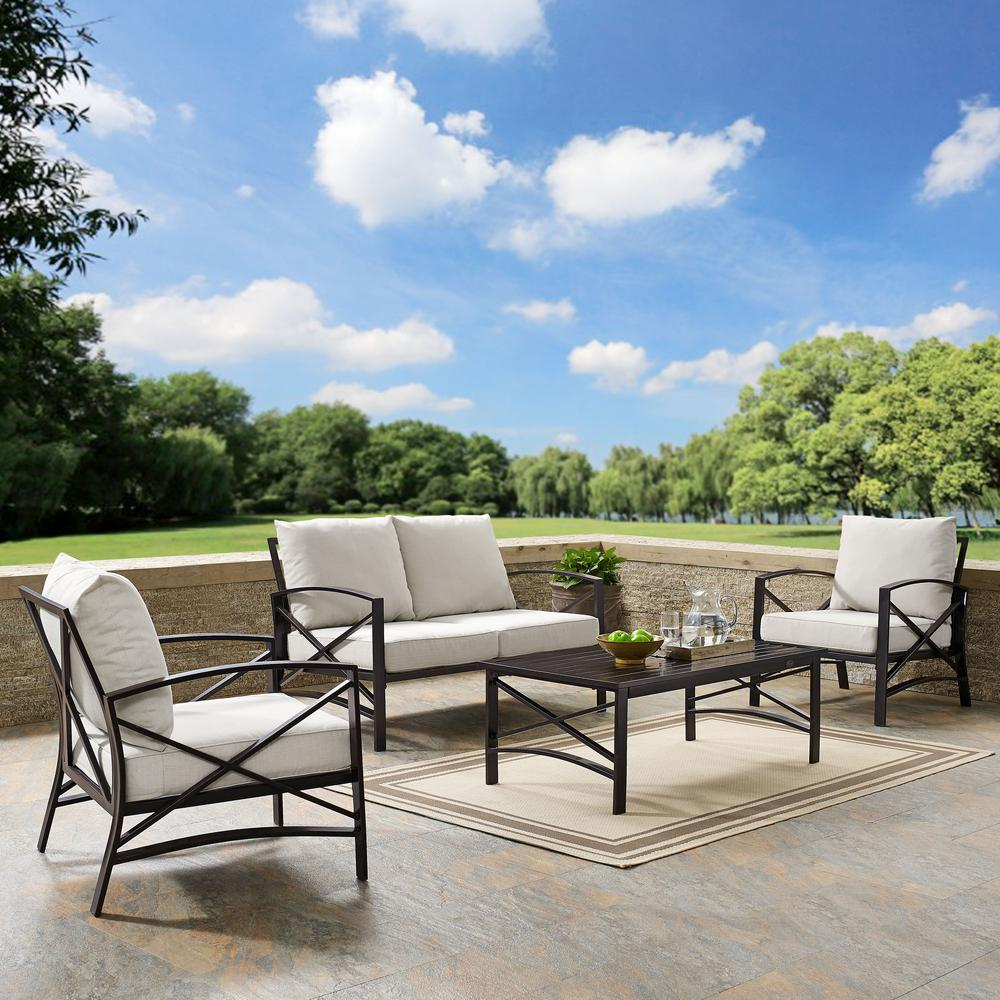 Kaplan 4Pc Outdoor Metal Conversation Set Oatmeal/Oil Rubbed Bronze - Loveseat, Coffee Table, & Two Chairs