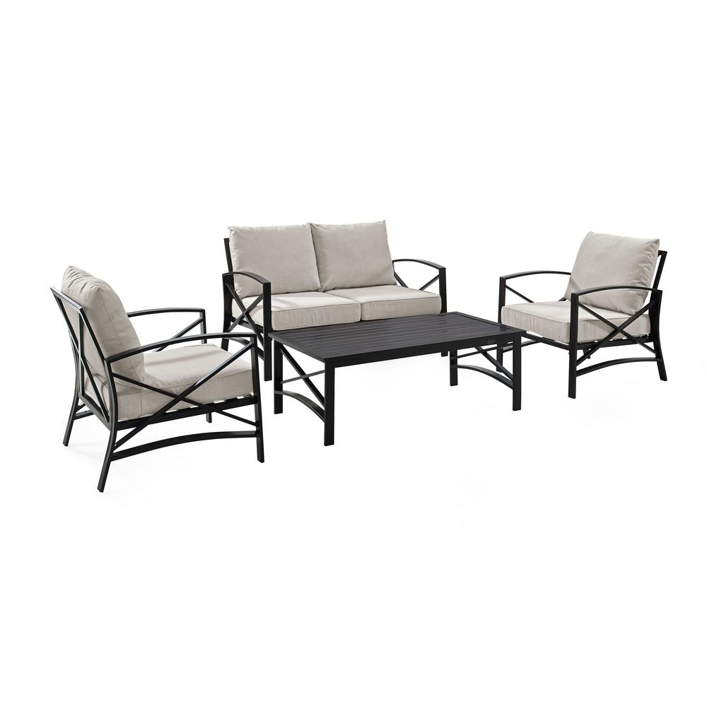 Kaplan 4Pc Outdoor Metal Conversation Set Oatmeal/Oil Rubbed Bronze - Loveseat, Coffee Table, & Two Chairs