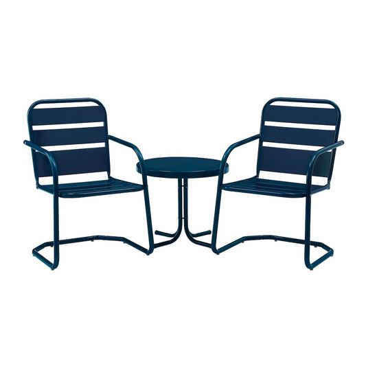 Brighton 3Pc Outdoor Metal Armchair Set Navy - Side Table & 2 Chairs