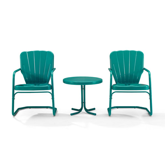 Ridgeland 3Pc Outdoor Metal Armchair Set Turquoise - Side Table & 2 Chairs