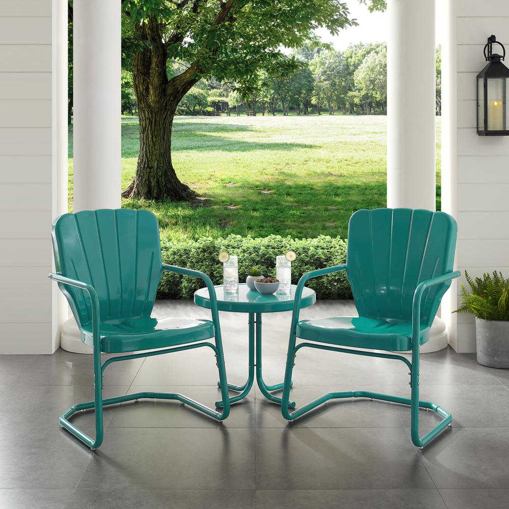 Ridgeland 3Pc Outdoor Metal Armchair Set Turquoise - Side Table & 2 Chairs